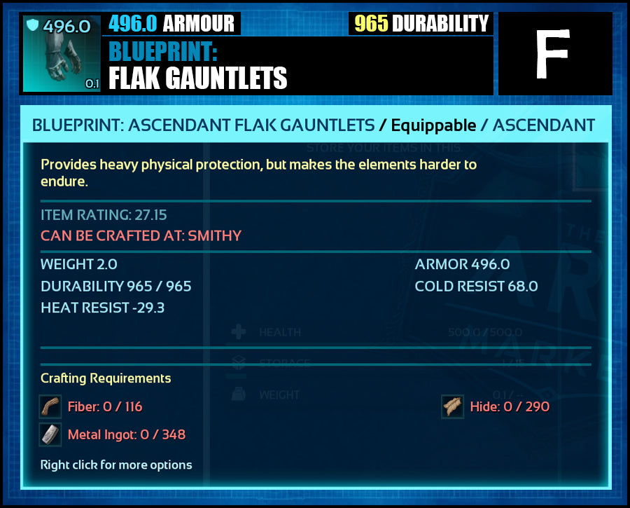 Blueprint: 496.0 Flak Armour - Top Armour Rating - The Ark Market