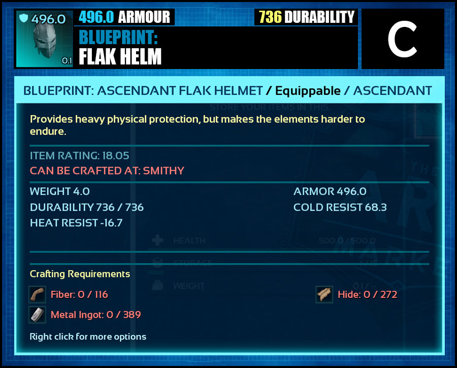 Blueprint: 496.0 Flak Armour - Top Armour Rating - The Ark Market
