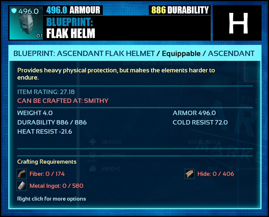 Blueprint: 496.0 Flak Armour - Top Armour Rating - The Ark Market