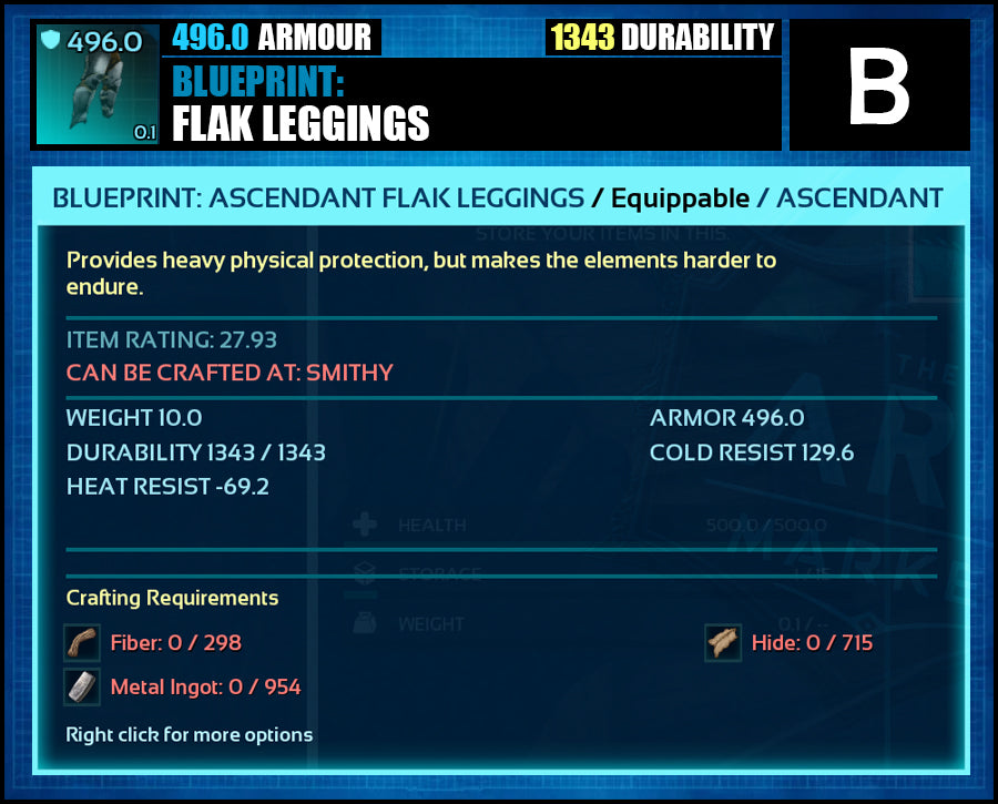 Blueprint: 496.0 Flak Armour - Top Armour Rating - The Ark Market