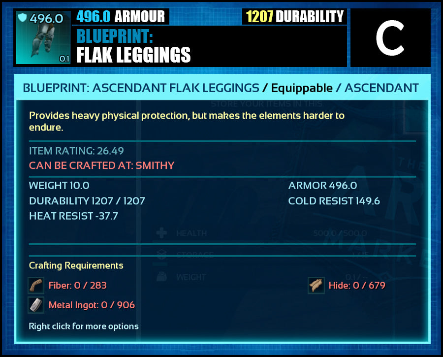 Blueprint: 496.0 Flak Armour - Top Armour Rating - The Ark Market