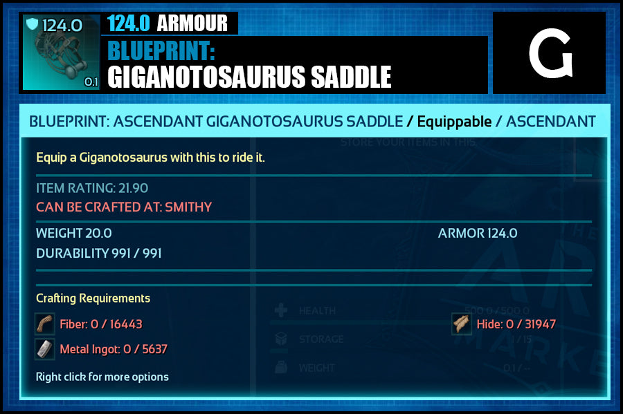 Blueprint: Giganotosaurus Saddle