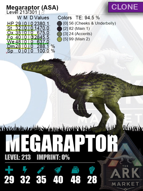 Megaraptor | Lvl213 (Clone) - The Ark Market