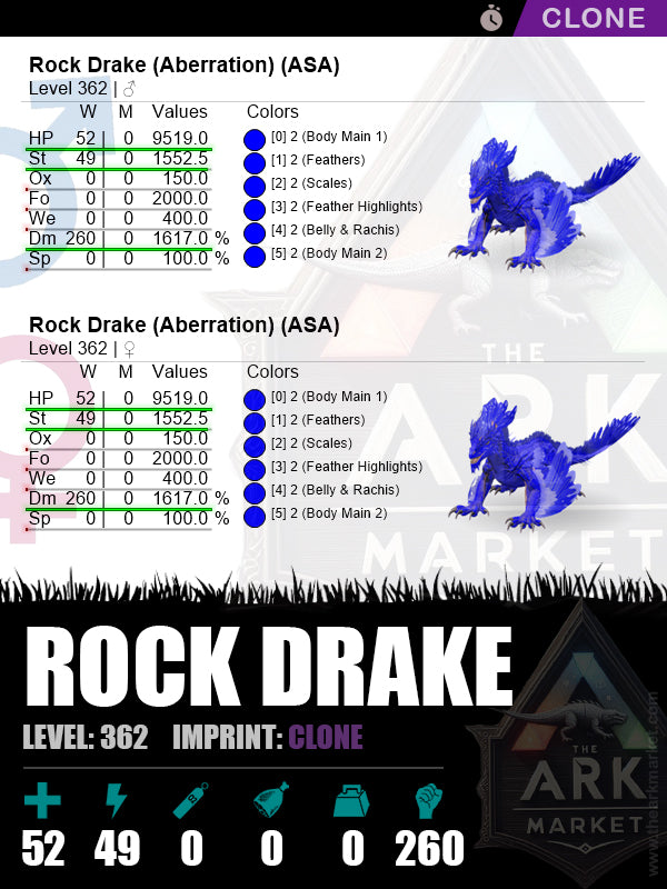 Rock Drake | Lvl 362 | HP: 9519 (52) / DM: 1617% (260)