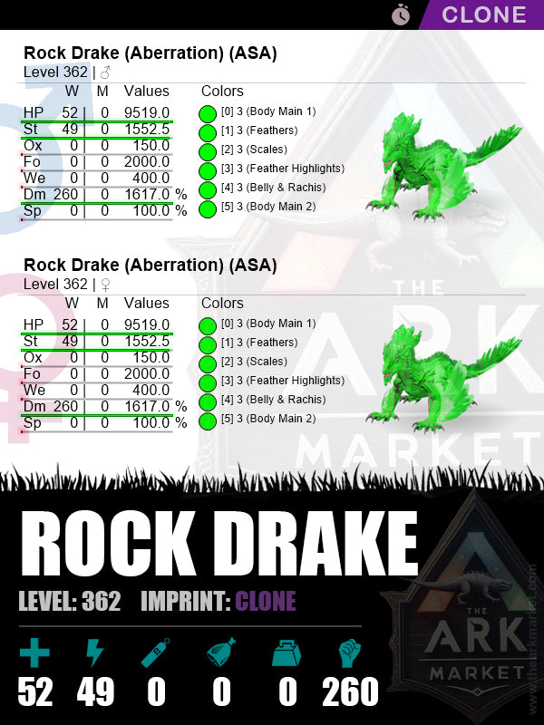 Rock Drake | Lvl 362 | HP: 9519 (52) / DM: 1617% (260)