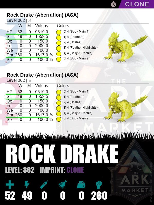 Rock Drake | Lvl 362 | HP: 9519 (52) / DM: 1617% (260)