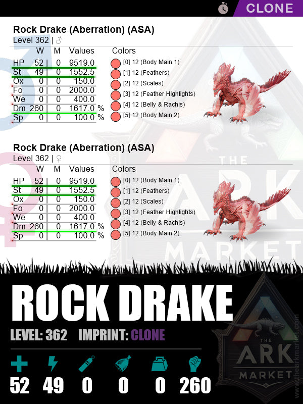 Rock Drake | Lvl 362 | HP: 9519 (52) / DM: 1617% (260)