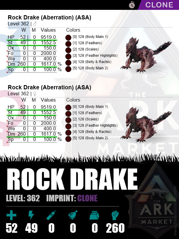 Rock Drake | Lvl 362 | HP: 9519 (52) / DM: 1617% (260)