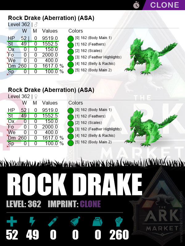 Rock Drake | Lvl 362 | HP: 9519 (52) / DM: 1617% (260)