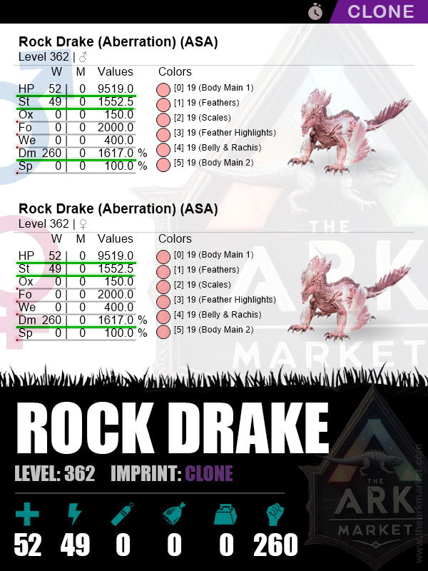 Rock Drake | Lvl 362 | HP: 9519 (52) / DM: 1617% (260)