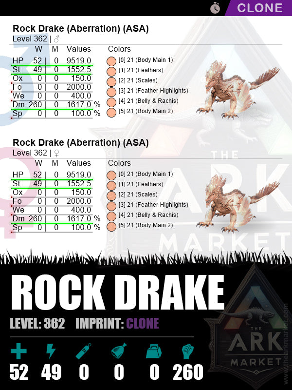 Rock Drake | Lvl 362 | HP: 9519 (52) / DM: 1617% (260)