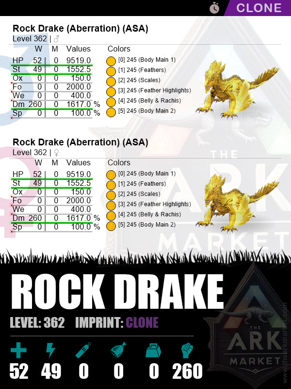Rock Drake | Lvl 362 | HP: 9519 (52) / DM: 1617% (260)
