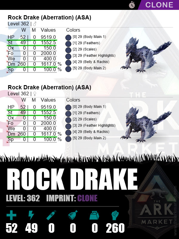 Rock Drake | Lvl 362 | HP: 9519 (52) / DM: 1617% (260)
