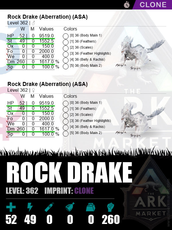 Rock Drake | Lvl 362 | HP: 9519 (52) / DM: 1617% (260)