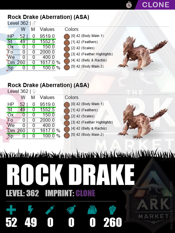 Rock Drake | Lvl 362 | HP: 9519 (52) / DM: 1617% (260)
