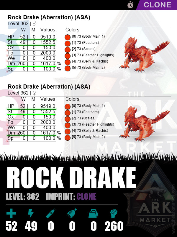 Rock Drake | Lvl 362 | HP: 9519 (52) / DM: 1617% (260)