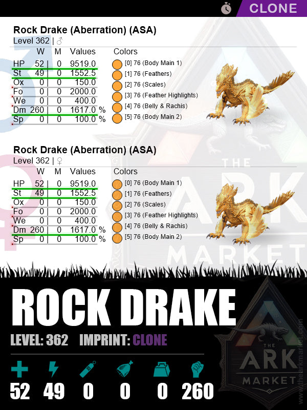 Rock Drake | Lvl 362 | HP: 9519 (52) / DM: 1617% (260)