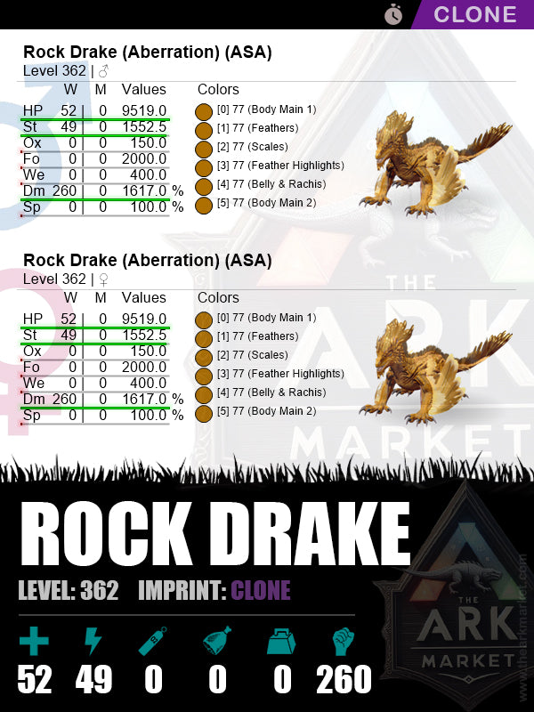 Rock Drake | Lvl 362 | HP: 9519 (52) / DM: 1617% (260)