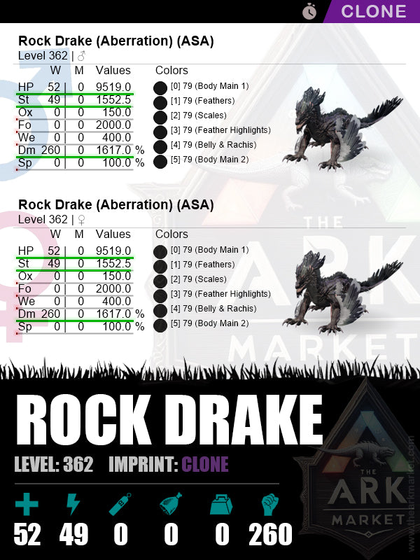 Rock Drake | Lvl 362 | HP: 9519 (52) / DM: 1617% (260)