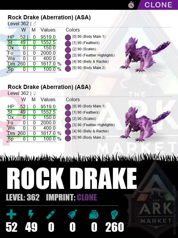 Rock Drake | Lvl 362 | HP: 9519 (52) / DM: 1617% (260)