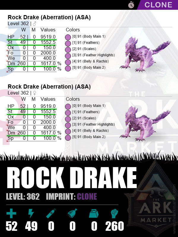 Rock Drake | Lvl 362 | HP: 9519 (52) / DM: 1617% (260)