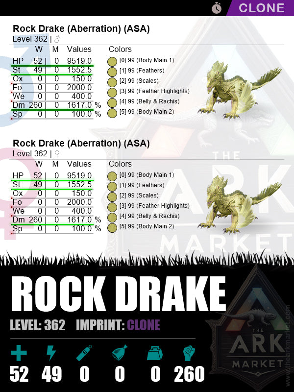 Rock Drake | Lvl 362 | HP: 9519 (52) / DM: 1617% (260)