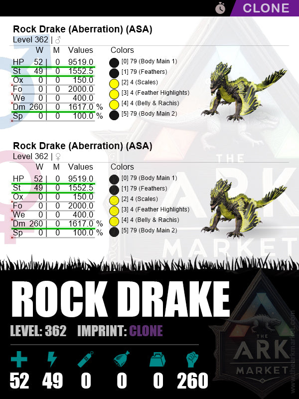 Rock Drake | Lvl 362 | HP: 9519 (52) / DM: 1617% (260)