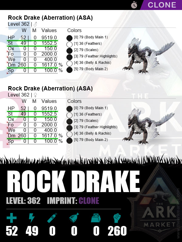 Rock Drake | Lvl 362 | HP: 9519 (52) / DM: 1617% (260)