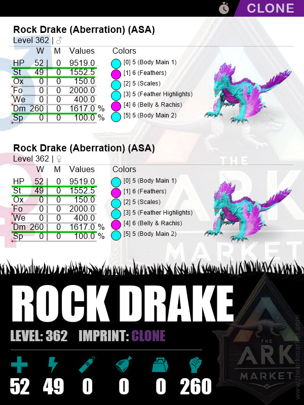 Rock Drake | Lvl 362 | HP: 9519 (52) / DM: 1617% (260)