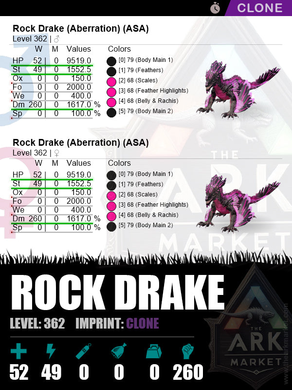Rock Drake | Lvl 362 | HP: 9519 (52) / DM: 1617% (260)