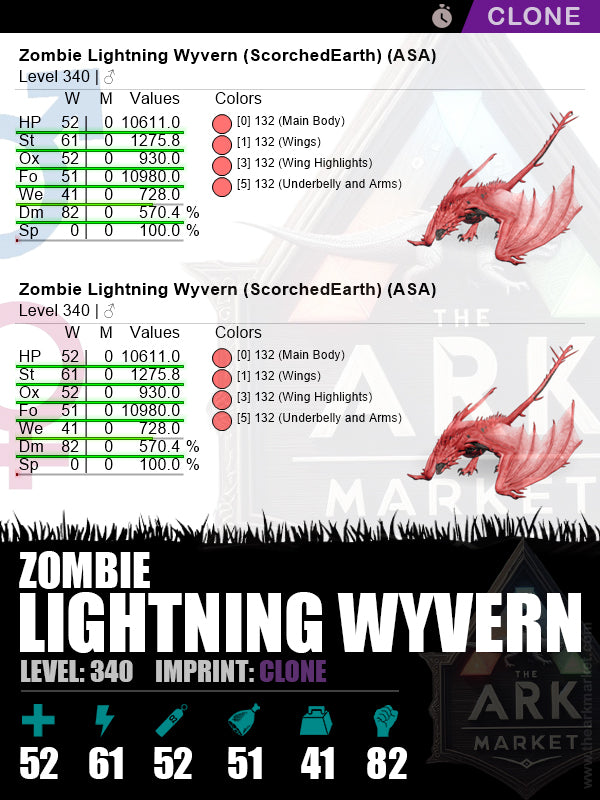🟣Zombie Lightning Wyvern | Lvl340 | ST: 1275.8 (61) / DM: 570.3% (82)