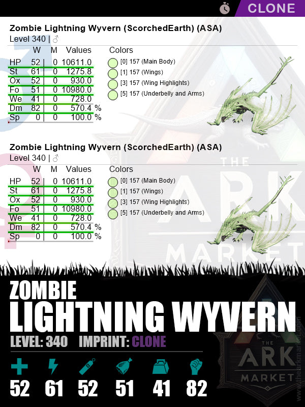 🟣Zombie Lightning Wyvern | Lvl340 | ST: 1275.8 (61) / DM: 570.3% (82)