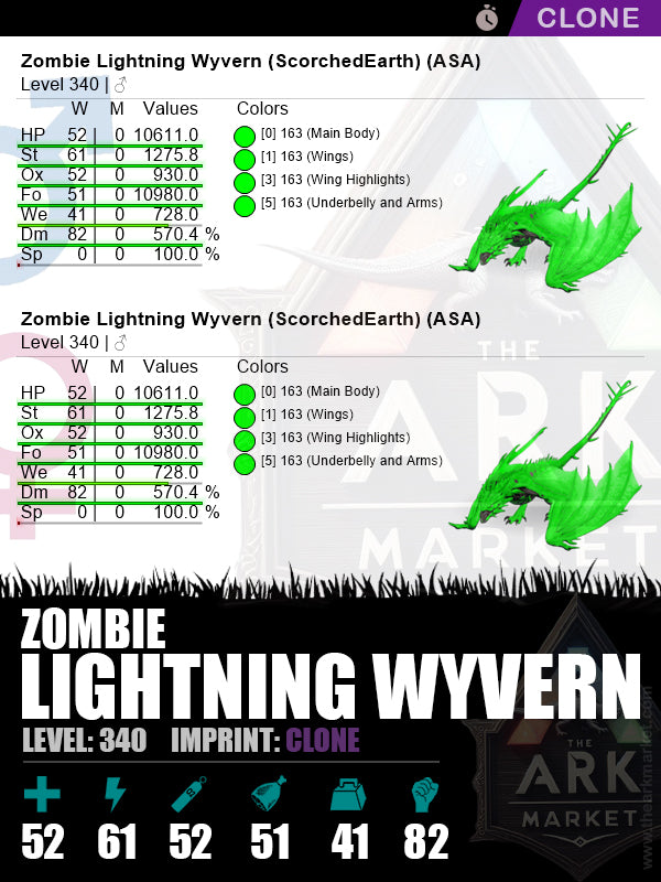 🟣Zombie Lightning Wyvern | Lvl340 | ST: 1275.8 (61) / DM: 570.3% (82)