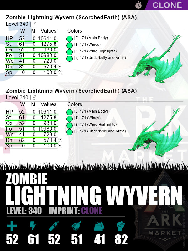 🟣Zombie Lightning Wyvern | Lvl340 | ST: 1275.8 (61) / DM: 570.3% (82)