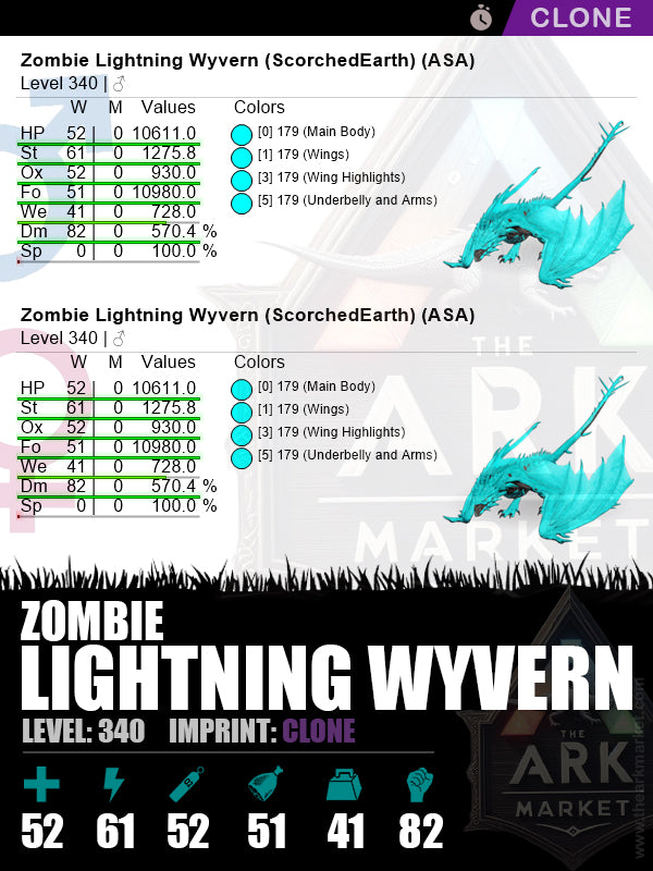 🟣Zombie Lightning Wyvern | Lvl340 | ST: 1275.8 (61) / DM: 570.3% (82)