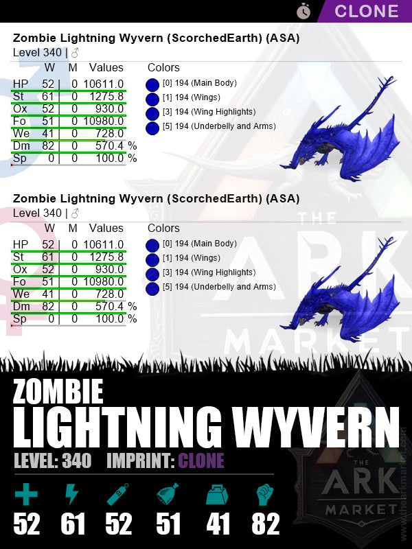 🟣Zombie Lightning Wyvern | Lvl340 | ST: 1275.8 (61) / DM: 570.3% (82)