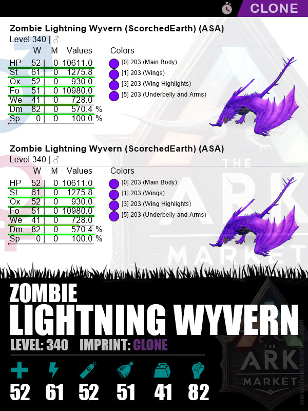 🟣Zombie Lightning Wyvern | Lvl340 | ST: 1275.8 (61) / DM: 570.3% (82)