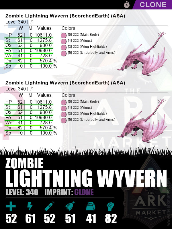 🟣Zombie Lightning Wyvern | Lvl340 | ST: 1275.8 (61) / DM: 570.3% (82)