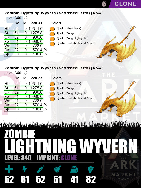 🟣Zombie Lightning Wyvern | Lvl340 | ST: 1275.8 (61) / DM: 570.3% (82)