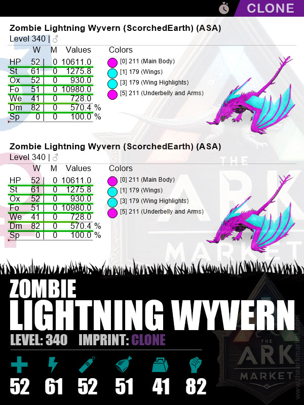 🟣Zombie Lightning Wyvern | Lvl340 | ST: 1275.8 (61) / DM: 570.3% (82)