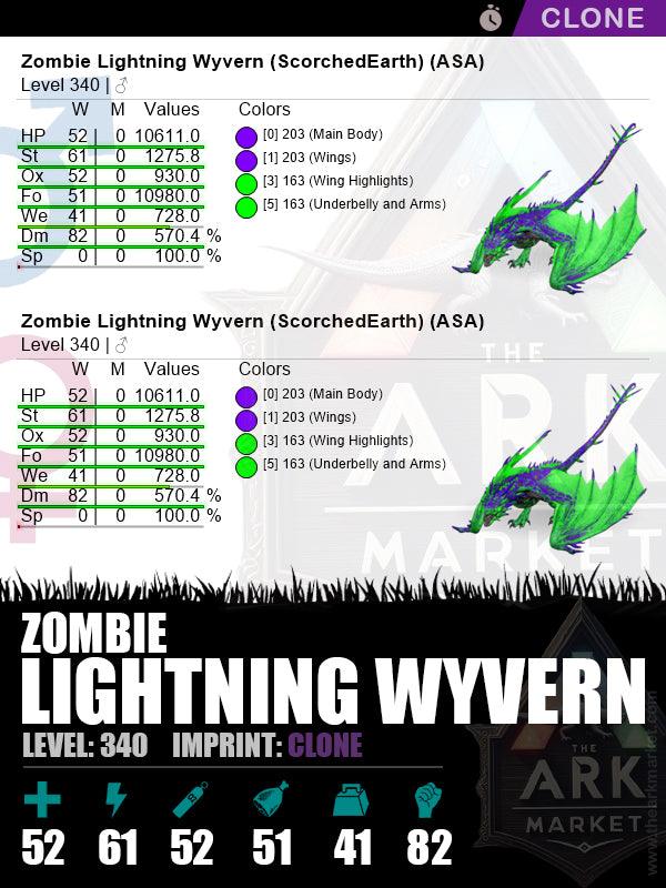 🟣Zombie Lightning Wyvern | Lvl340 | ST: 1275.8 (61) / DM: 570.3% (82)