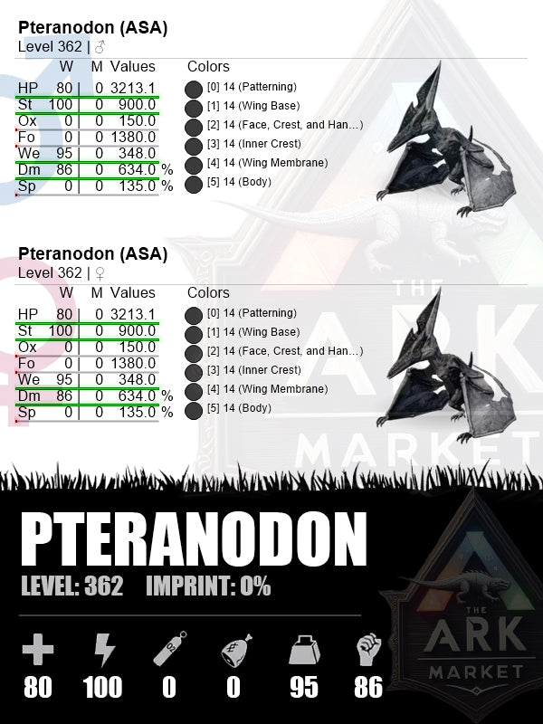 Pteranodon | Lvl 362 | ST: 900 (100) / WE: 348 (95)