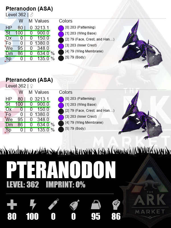 Pteranodon | Lvl 362 | ST: 900 (100) / WE: 348 (95)