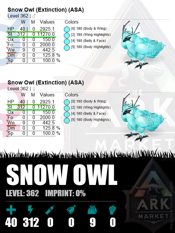 ⭐️ Snow Owl | Lvl362 | HP: 2925.1 (40) / St: 11270 (312)