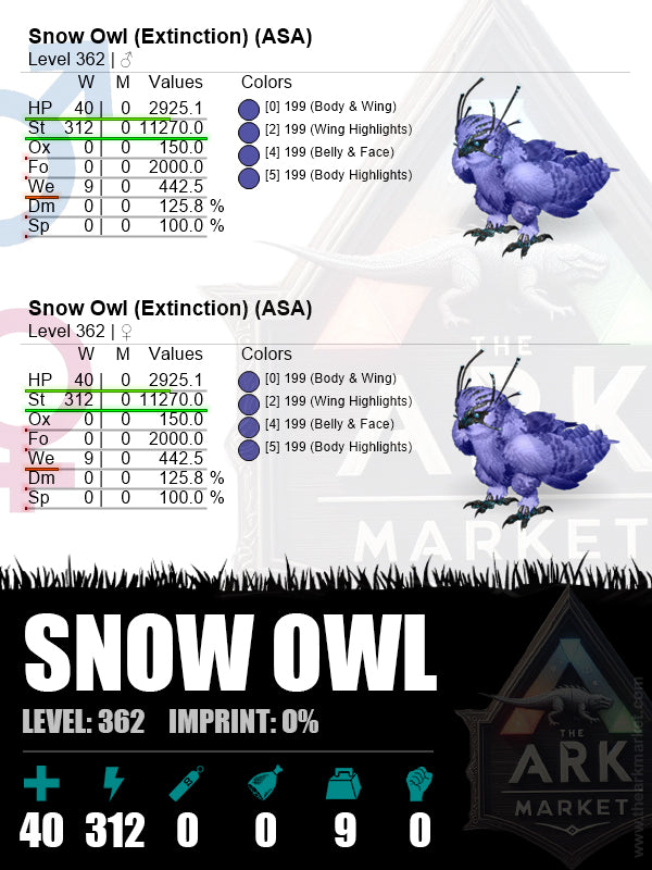 ⭐️ Snow Owl | Lvl362 | HP: 2925.1 (40) / St: 11270 (312)