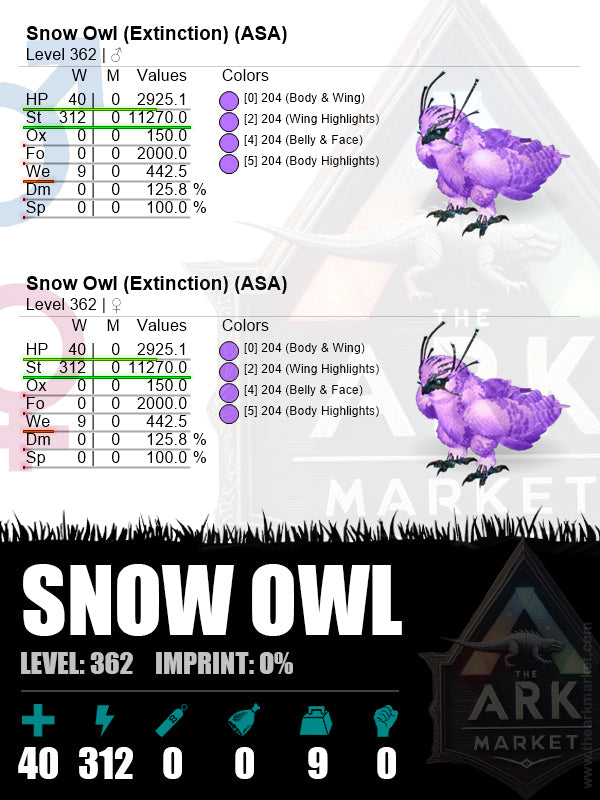 ⭐️ Snow Owl | Lvl362 | HP: 2925.1 (40) / St: 11270 (312)