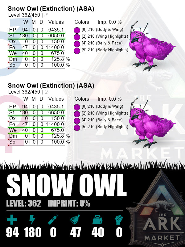 Snow Owl | Lvl362 | ST: 6650 (180) - The Ark Market